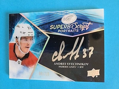 2018-19 Andrei Svechnikov Upper Deck Ice Superb Script Portraits Rookie Auto /10 - Image 1 of 2