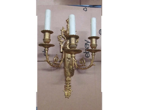 Vintage Wall Sconce Light Fixture Electrified Louis xvi? Gold Gilded 3 Arm Cover