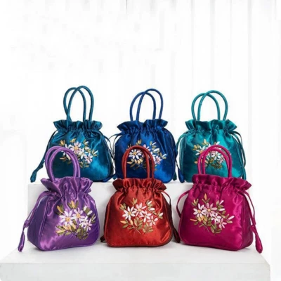 Small Drawstring Wedding Evening Hand Held Grab Embroidered Bag DV 1007 - Image 1 of 4