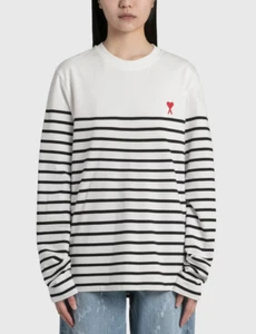 AMI Paris De Coeur Pullover Mariniere gestreift Langarm weiß Damen LARGE - Bild 1 von 17