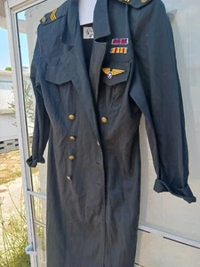 Vintage Mock Scaarett Black 100% Cotton Calf Length Long Coat39l Top 35 36 Hips  - Picture 1 of 4