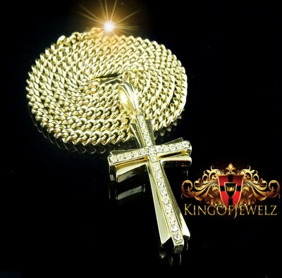 Nuevo dije cruz circonio cúbico acabado dorado para hombre + cadena serpiente Franco 24 Foto 1 de 4