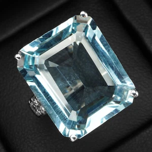 Elysian Icy Blue Aquamarine Baguette 14.50Ct 925 Sterling Silver Handmade Rings - Picture 1 of 9