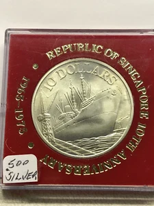 1-1965-75 Republic of Singapore 10th Ann. 10 Dollars Silver BU #11557 - Picture 1 of 2