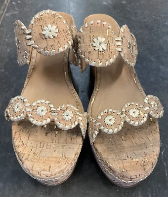 Sandalias Jack Rogers Lauren Neutro Corcho Cosidas Doradas Tacones de Cuña Talla 11 11m Foto 1 de 4