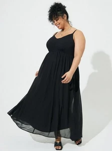 Torrid Maxi Chiffon Pleated Dress Black Size 2x Sleeveless Layered Whimsigoth - Picture 1 of 12