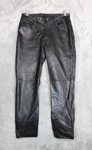 Herren Fein Leder Mode Schwarz Leder Elegant Freizeit Hose Passt 32x27 - Bild 1 von 5