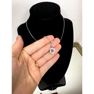 Vintage Silver Turtle With Pink Cubic Zirconia Stone Pendant Necklace Unsigned - Imagen 1 de 10