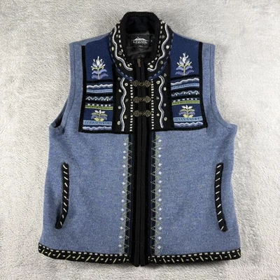 Vintage Icelandic Design Vest Womens Small Blue Wool Nordic Folk Teacher Boho - Image 1 of 4