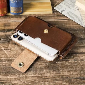 Genuine Leather Men Phone Holster Waist Pack Belt Clip Bag For iPhone 17 Samsung - Picture 1 of 15