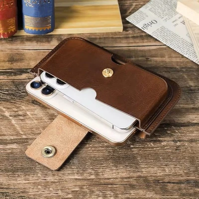 Genuine Leather Men Phone Holster Waist Pack Belt Clip Bag For iPhone 17 Samsung - Image 1 of 4