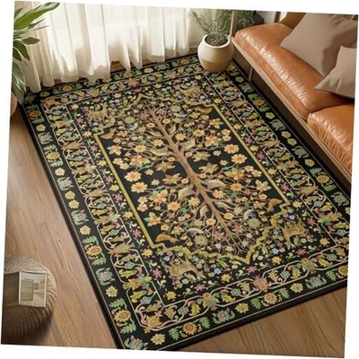  Небольшие ковры дерево жизни узор моющийся ковер для жизни 5 x 7 черный/коричневый/зеленый - Изображение 1 из 4