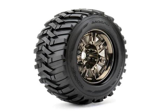 ROPR4005-CB0  Morph 1/8 Monster Truck Tires Mounted on Chrome Black Wheels, 0... - Image 1 of 1
