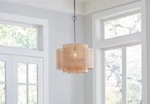 Boho Large Rattan Hanging Pendant Light Brand New Statement Piece Transitional - Picture 1 of 4