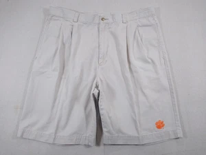 Cutter & Buck Clemson Tigers Shorts Men's 40 Khaki Beige Paw Pleated 10" Inseam - Picture 1 of 11