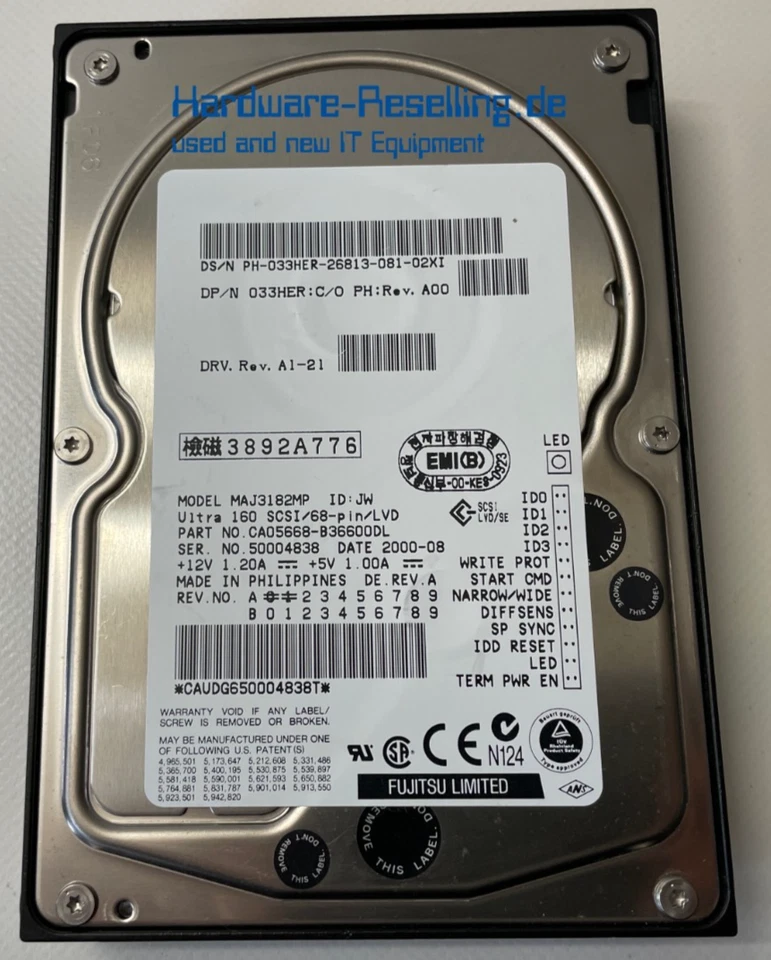 DELL Fujitsu 18,2 Go 3,5" 10k MAG3182LP CA01776-B56600SE 033HER - Photo 1/1