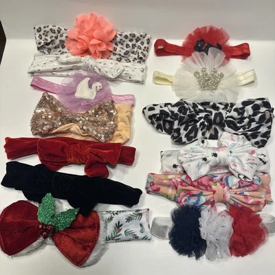Lot of Assorted Baby Girl Headbands - 13 Total Bows Flowers Holiday etc - Image 1 of 4