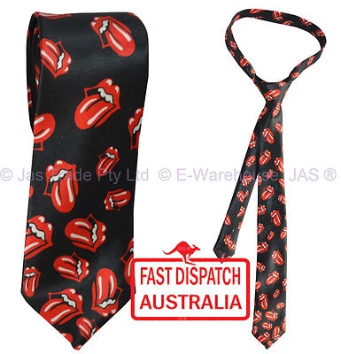 Satin Skinny Rolling Stones Tongue Party Dance  Disco Music Costume Neck Tie - image 1 of 4