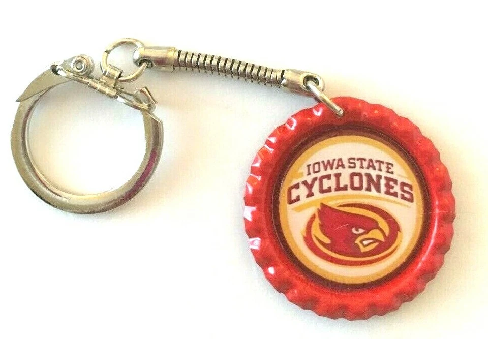 Iowa State Cyclones Bottle Cap Keychain on silvertone keyring - Image 1 of 1