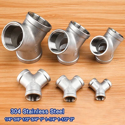 Stainless Steel Y Piece Tee Adapter Connector BSP Thread Pipe Fittings 1/4" ~ 2" - Image 1 of 4
