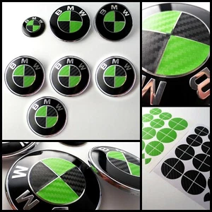 Black & Green CARBON Fiber Roundel Decal for BMW BADGE EMBLEMS Rims Hood Trunk - Picture 1 of 6