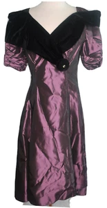 ILGWU Purple Metallic Velvet Prom Ruched Party Evening Cocktail Dress Sz 14 - Picture 1 of 12