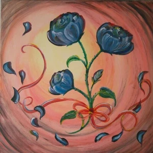 Dipinto acrilico 40x40 cm fiori painting flower rose mazzo natura morta petali - Foto 1 di 11