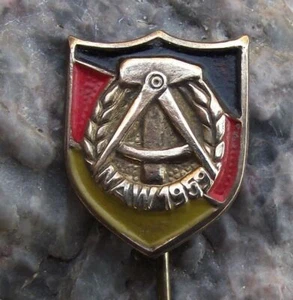 1959 NAW Nationale Aufbauwerk GDR German National Front Compass Hammer Pin Badge - Picture 1 of 6