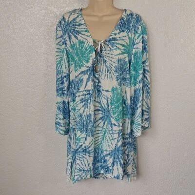 Túnica J Valdi Talla L Natación Estampada con Cordones Blanca, Azul y Verde Turquesa Foto 1 de 4