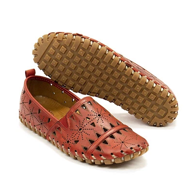 Women Spring Step Fusaro Red Leather Loafer Arch Support Comfort Flats - Image 1 of 4