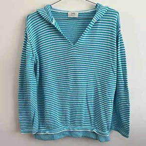 Sudadera con Capucha Hush Cuello Abierto Azul Blanco Rayas Calce Relajado - Para Mujer Talla Pequeña S - Imagen 1 de 8