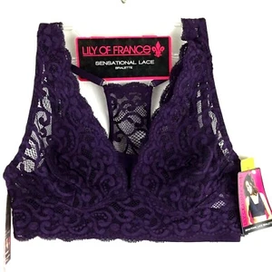 Lily of France Sensational Layers Bralette Set of 2 Purple Lace Size Medium - Picture 1 of 9