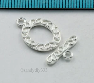 1x STERLING SILVER BRIGHT OVAL FLOWER TOGGLE CLASP 14.5mm #844 - Picture 1 of 2