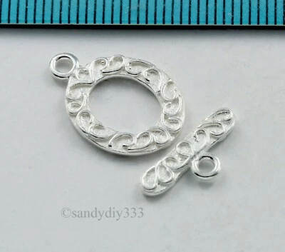 1x STERLING SILVER BRIGHT OVAL FLOWER TOGGLE CLASP 14.5mm #844 - Image 1 of 2
