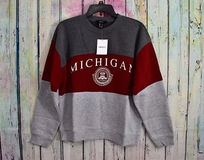 Women's Forever 21 Colorblock Michigan Pullover LARGE Red Multicolor NWT - Image 1 of 4