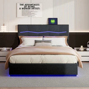 Doppelbett 180x200 Bettkasten Polsterbett Stauraumbett mit Lattenrost und LED DE - Bild 1 von 11