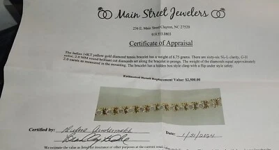 Brazalete de eslabones de cadena de diamantes naturales de oro amarillo macizo de 14 k para dama de 7" de largo ((Z106) Foto 1 de 4