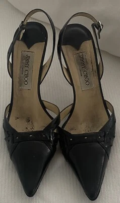 Jimmy Choo Black Leather  Pointed Slingback SZ 37.5 Excellent Condition - Image 1 of 4