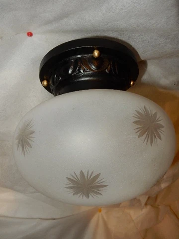Arts & Crafts Porch Entry Light w/ Cast Iron Fixture Star Cut Shade Cover