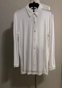 Neu mit Etikett Eileen Fisher DAMENHEMD (XS) KLASSISCH KRAGEN WEISS STRETCH JERSEY L/S 138 $ - Bild 1 von 10