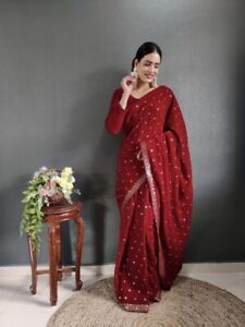 Embroidery And Sequins Work With Zari Work Saree For Wedding Reception Wear