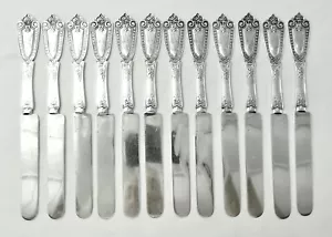 Set 12 antichi coltelli da tè piatti in argento sterling Henry Hebbard "Ivy" - colazione - Foto 1 di 12