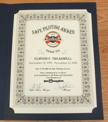 Disney's 1999-2002 Cast Member Exclusive Safe Piloting Award in Folder  - Image 1 of 4