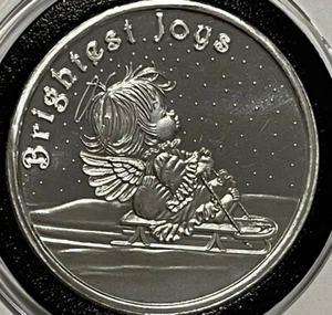 Brightest Joys Holiday Angel Sled 1 Troy Oz .999 Fine Silver Medal Round Coin - Picture 1 of 8