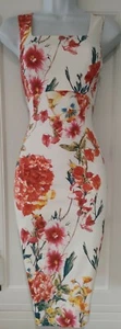Womens Karen Millen White Floral Satin Wedding Occasion Wiggle Bodycon Dress 8. - Picture 1 of 10