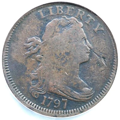 1797 NC-3 R-6 NCS F Details Draped Bust Large Cent Coin 1c - Image 1 of 3
