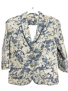 Coldwater Creek Women's Cream and Blue Floral Blazer Lined Jacket Sz P12 - Picture 1 of 9