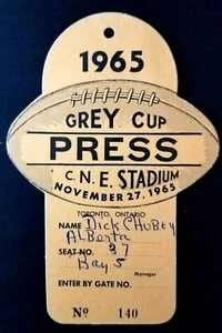 1965 Grey Cup Press Pass Credential CNE CFL Football Vintage Sports Media  - Picture 1 of 2