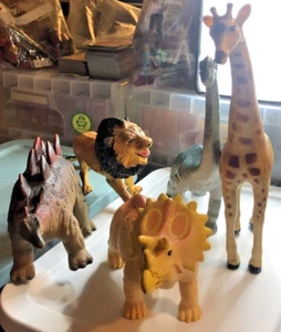 Vintage Imperial Safari Lot 5Plastic Animal Figures Giraffe Tiger Dinosaurs - Picture 1 of 9