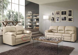 DIVANO 2 + 3 POSTI ECOPELLE NUVOLATA SALOTTO PELLE DIVANI italiani IMBOTTITO - Foto 1 di 2
